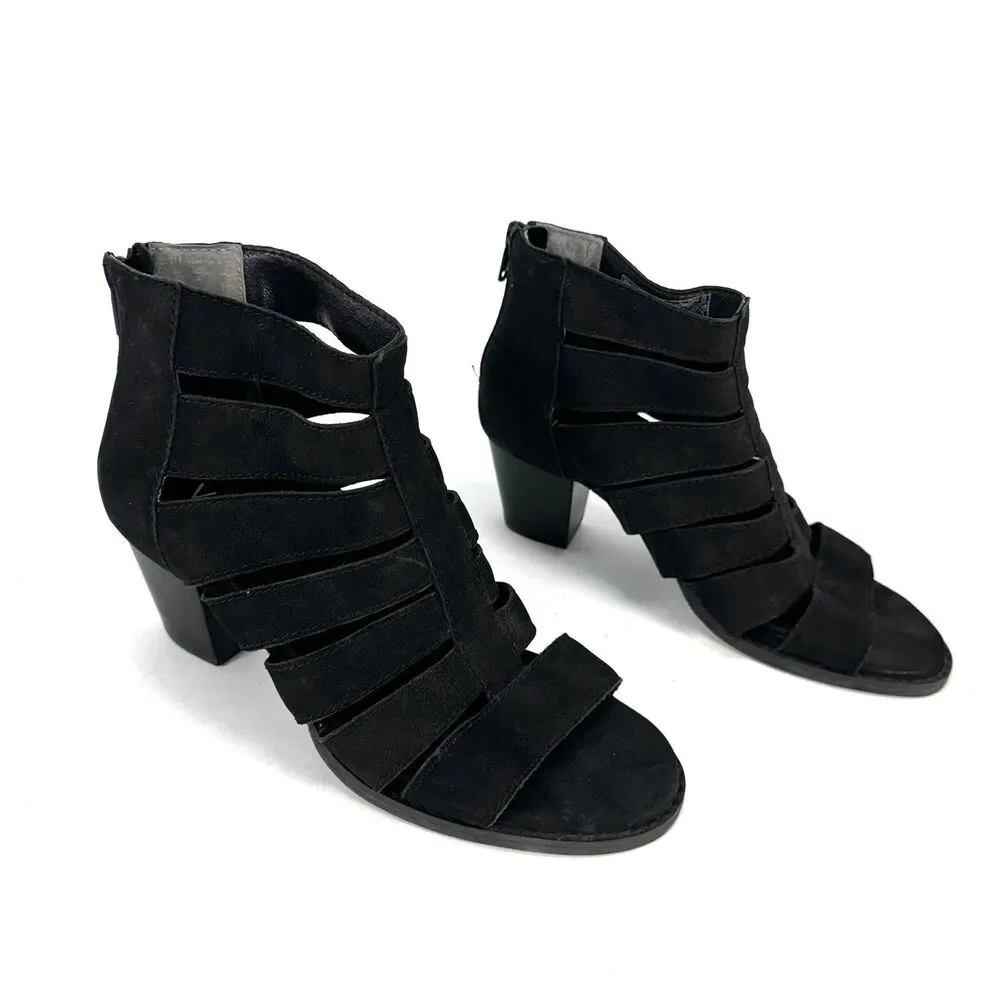 Vionic Heels Womens 6 Black Leather Harlow Gladiator Orthothic Bootie Shoes
